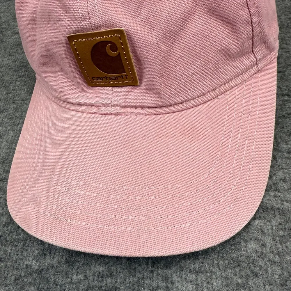 Carhartt Pink Canvas Strapback Hat with Brown Leather Logo Patch